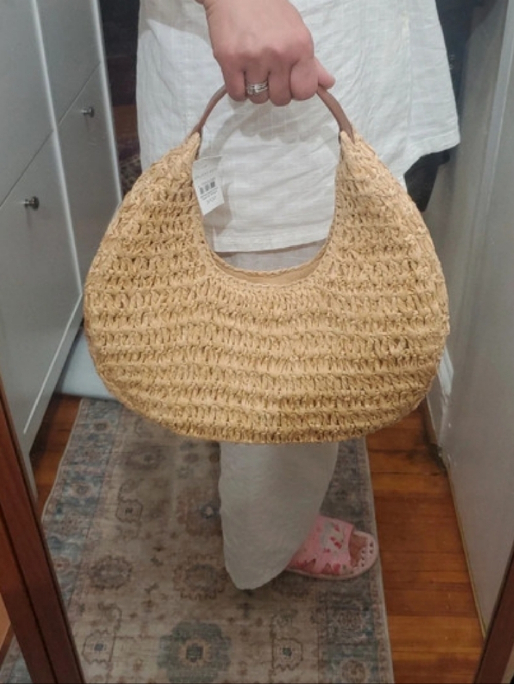 Raffia-Handle Straw Clutch Shoulder Bag